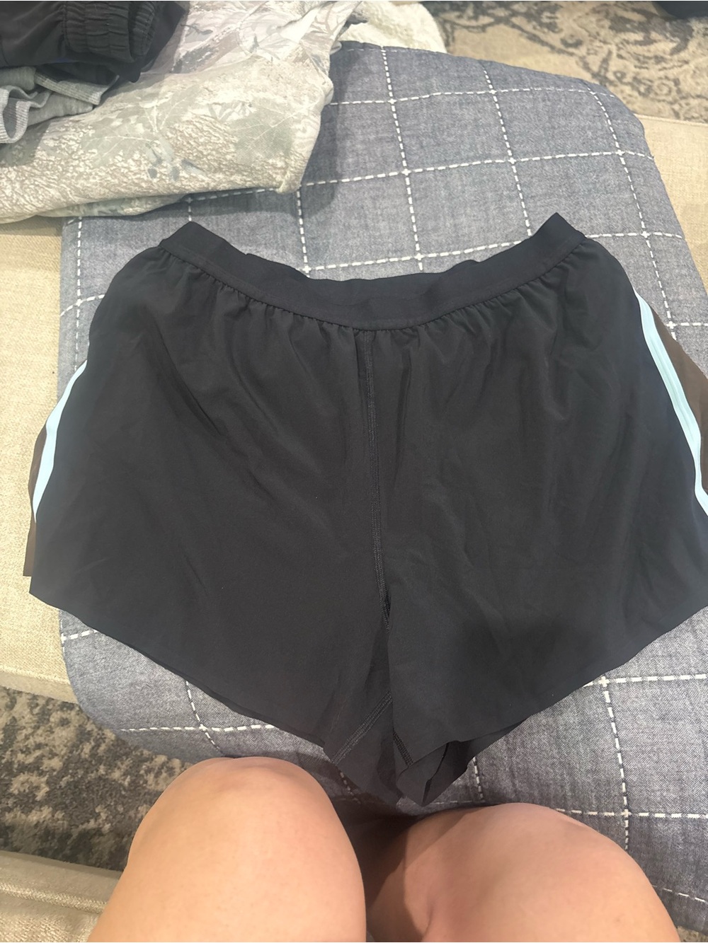 lululemon athletica Black Running Shorts with Light Blue Side Stripes